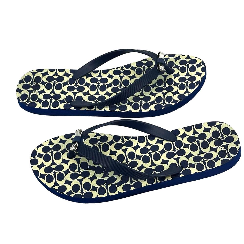 Women Slip-on Thong Flip Flops Rubber Navy Blue Size 10 by Coach Signature - Picture 6 of 7